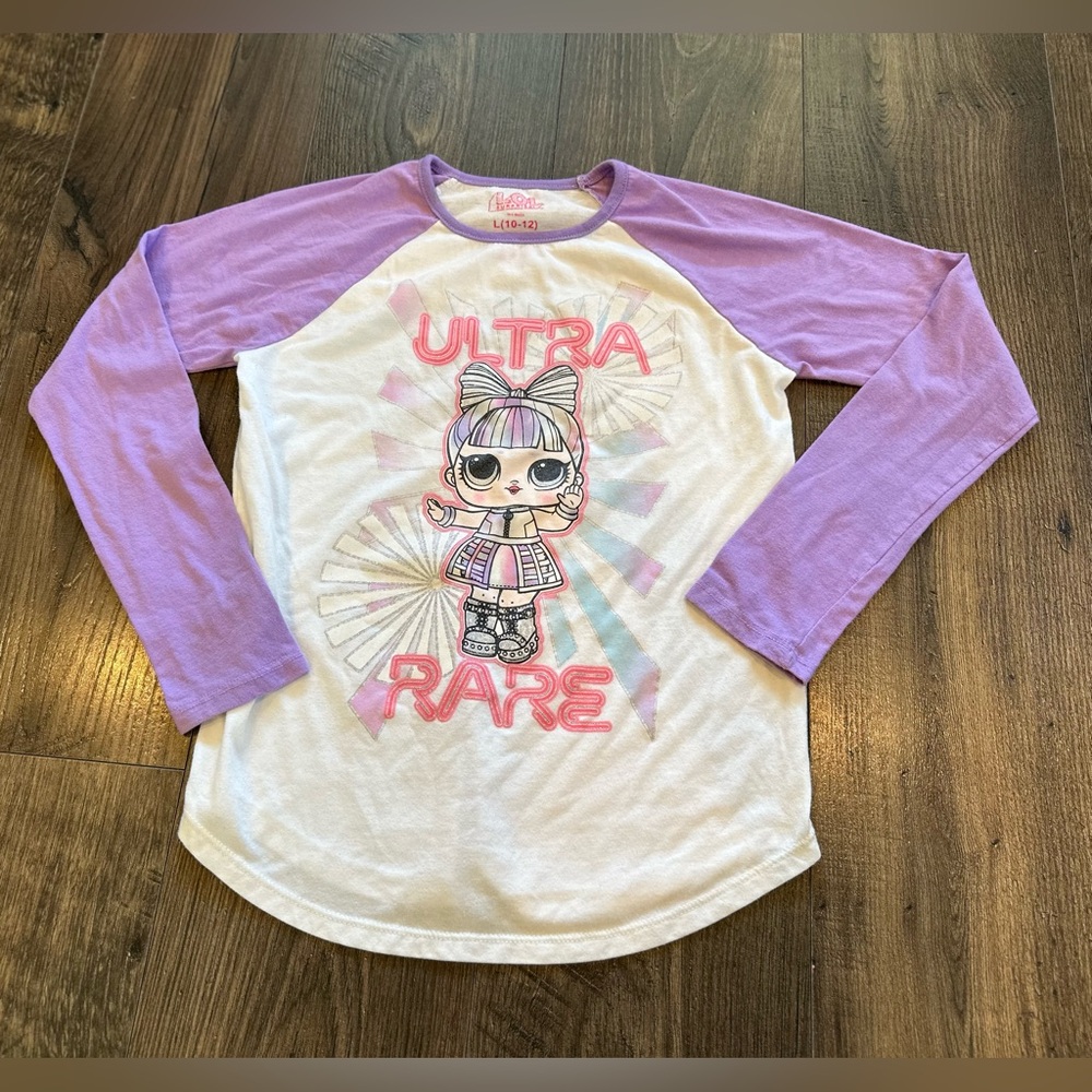 Girl's LOL Surprise Long Sleeve Graphic Shirt, Purple White, Size: L 10-12